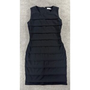 Calvin Klein Solid Black Ribbed Striped Embossed Sheath Dress 8 Career Office